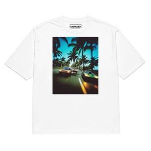 White Graphic T-Shirt with Tropical Print